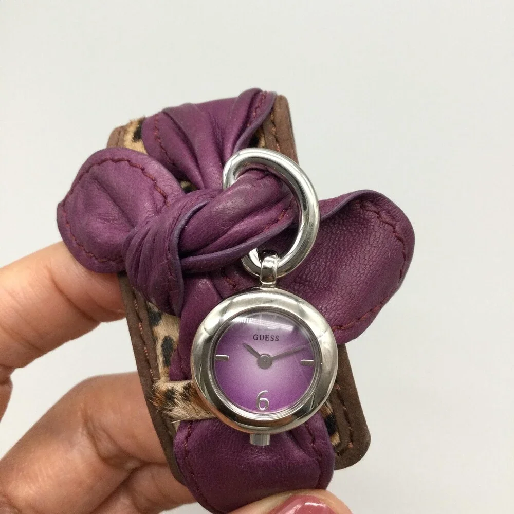 Guess Womens Watch 20mm Purple Dial Charm Bow Leather G95111L New Battery